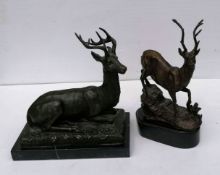 Prosper Lecourtier (French, 1851-1924), RECUMBENT STAG, bronze, signed to base, on a marble