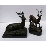 Prosper Lecourtier (French, 1851-1924), RECUMBENT STAG, bronze, signed to base, on a marble