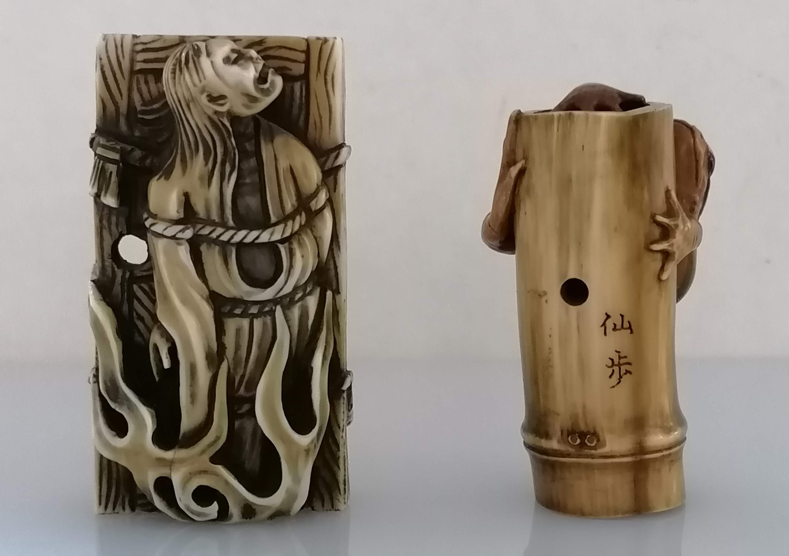 Two late 19th century Japanese netsukes, both signed, 6, 5 cm - Image 3 of 4