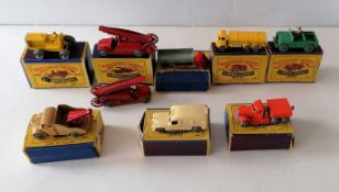 A Moko Lesney No 8 Caterpillar tractor, one track missing; No 9 Dennis fire Engine, model and box in