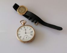 An Edwardian gold-cased ladies fob watch by Waltham with Roman numerals, subsidiary seconds hand,