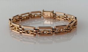 A rose gold fancy-link bracelet with box clasp, safety chain, stamped 9ct, 19 cm, 18.7g