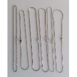 A selection of six white gold neck chains/chokers, various sizes/styles, all stamped 750, mostly