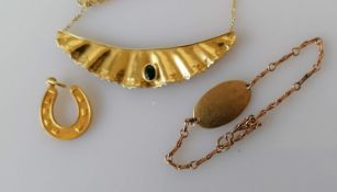 A gem-set contemporary gold pendant, 7cm w, with integral fancy-link chain, stamped '750 Rudy',