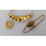 A gem-set contemporary gold pendant, 7cm w, with integral fancy-link chain, stamped '750 Rudy',