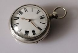 A George IV silver pair cased pocket watch with white enamelled dial, 48mm