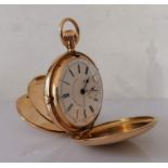 A Russells' Keyless Lever Chronograph in a Swiss 18 carat gold full hunter pocket watch
