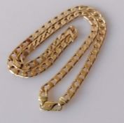 A 9ct yellow gold flat curb-link necklace with lobster clasp, 44cm, hallmarked, 30g