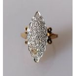A marquise-set diamond panel ring on an 18ct yellow gold setting
