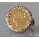 A Victorian gold half gold sovereign ring, 1878, shank hallmarked 9ct, size T, 8.66g