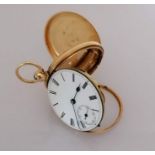 A Victorian 18ct gold-cased open key-wind pocket watch with white enamel dial, 38mm