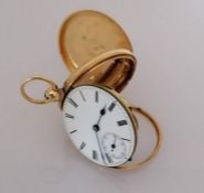 A Victorian 18ct gold-cased open key-wind pocket watch with white enamel dial, 38mm