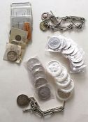 A silver eagle one dollar coin, 1oz fine silver, 1995; five others in capsules, four in pouches, all