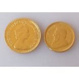 A QEII gold half sovereign and a 1/10th gold Krugerrand, both 1982 (2)