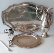 A selection of South American silver plated items to include two trays, 54 cm w, 30 cm diameter