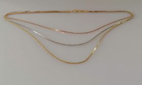 An Italian tri-gold necklace, stamped 750, 40 cm, 12.8g