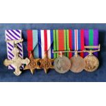 A cased WW2 group of six medals to include the Malaya medal/clasp and DFC medal (1946)