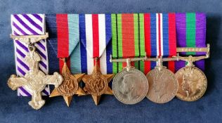 A cased WW2 group of six medals to include the Malaya medal/clasp and DFC medal (1946)