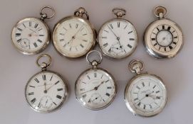 An assortment of seven late 19th/early 20th century silver-cased pocket watches