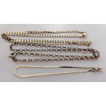 Two 9ct gold neck chains and a bracelet and an assortment of other gold chains, bracelets