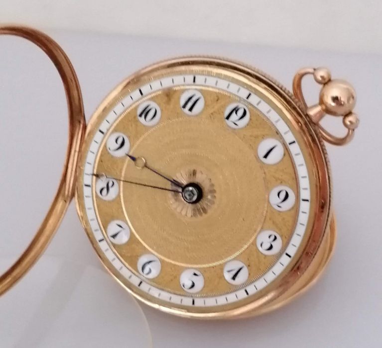 A late 19th century French stem-wind gold open-face fob watch with embossed case, stamped 18k - Bild 8 aus 8