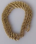 A 9ct yellow gold rope-twist neck chain, 68 cm, import hallmarks, 19.25g