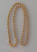 A rope-twist yellow gold neck chain with lobster clasp, stamped 14k/585, 42 cm, 19.4g