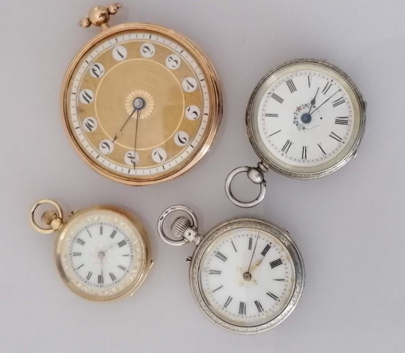 A late 19th century French stem-wind gold open-face fob watch with embossed case, stamped 18k