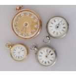 A late 19th century French stem-wind gold open-face fob watch with embossed case, stamped 18k