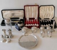 A George V cased silver fork/knife/spoon set, initialled, hallmarked for John Round