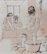 Bernard Dufour (1922-2016) French, GIRLS BATHING, acrylic on canvas, 45 x 37 cm