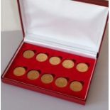 A cased set of ten Edwardian, George V and QEII gold full sovereigns