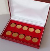 A cased set of ten Edwardian, George V and QEII gold full sovereigns