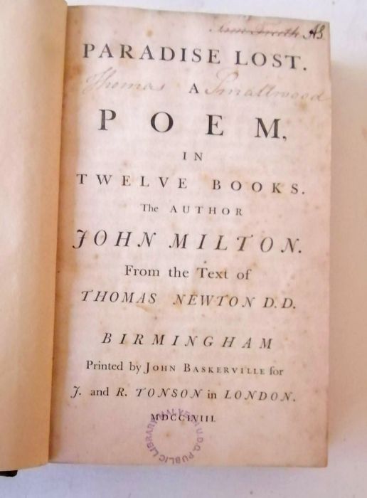 Milton, John, Paradise Lost. A Poem in Twelve Books and Paradise Regain'd. A Poem in Four Books, bot - Image 10 of 27