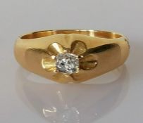 A diamond-set signet ring consisting of a cushion shape old mine-cut diamond