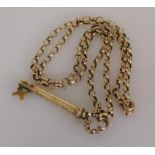 A 9ct yellow gold rolo neck chain, 58 cm, hallmarked, 10.4g with a gold plated key pendant
