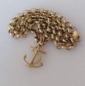 A 9ct gold belcher chain with lobster clasp, 50 cm, with a gold anchor pendant, both hallmarked, 18g