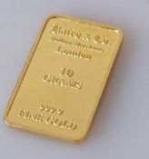 A Baird & Co., Bullion Merchants, London 10g, 999.9 fine gold ingot