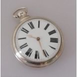 An early Victorian silver pair cased pocket watch with Roman numerals, fusee movement