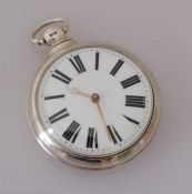 An early Victorian silver pair cased pocket watch with Roman numerals, fusee movement