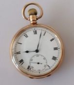 A George V 9ct gold-cased stem-wind open-face Dennison pocket watch with Roman numerals