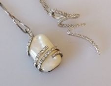 Two silver chain necklaces, one with a mother-of-pearl pendant surmounted with tiny diamonds