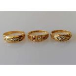 Three Victorian yellow gold diamond-set rings