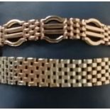 A 9ct rose gold fancy link bracelet with lock clasp (faulty), safety chain, 17 cm,