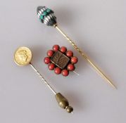 A 19th century One Dollar Liberty coin stick pin, date obscured, 14mm diameter