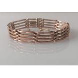 A Victorian 9ct rose gold gate-link bracelet with textured design, 18 cm, hallmarked