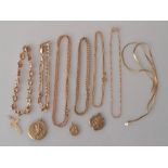A selection of 9ct gold jewellery to include two bracelets, four neck chains (all clasps good)