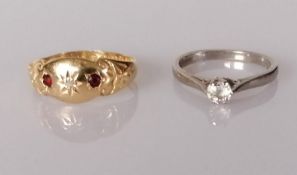 An early 20th century ruby and diamond ring and a white gold diamond solitaire