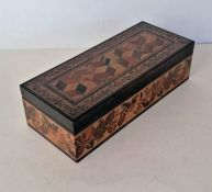 A Victorian Tunbridge ware glove box by Thomas Barton, paper label to underside, 8 h x 27.5 w x 11,5