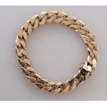 An Italian 9ct yellow gold flat curb-link bracelet by Indaerre, 18 cm, import marks, clasp good, ext